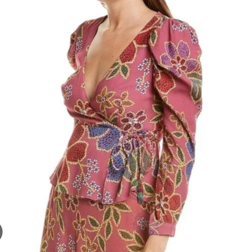 Farm Rio Wrap Top Purple Floral size Small